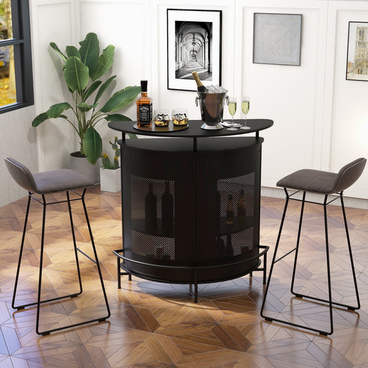 4-Tier Liquor Bar Table with 3 Glass Holders and Storage Shelves, Black - Gallery Canada