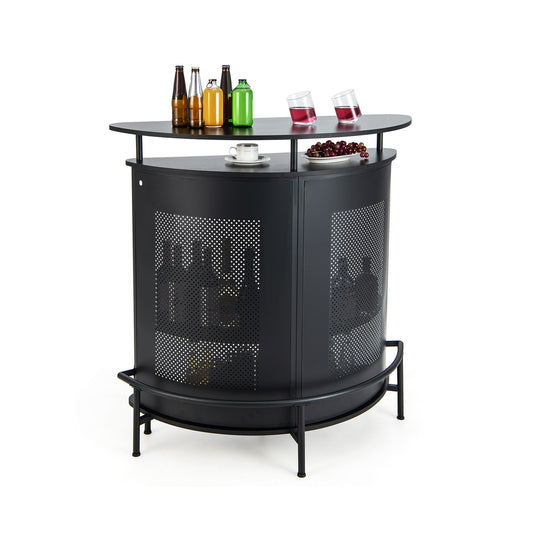 4-Tier Liquor Bar Table with 3 Glass Holders and Storage Shelves, Black