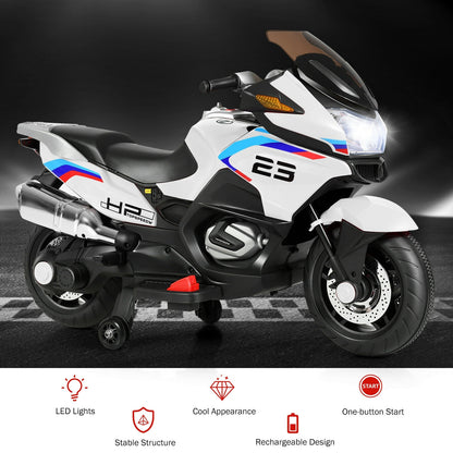 12V Kids Ride On Motorcycle, White Powered Ride On Toys at Gallery Canada