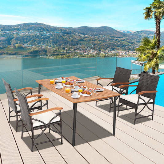 5/7-Piece Outdoor Dining Set with Acacia Wood Table-4-5 Pieces, Brown - Gallery Canada