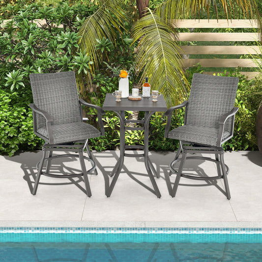 2-Piece Patio Swivel Bar Chair Set, Quick-Dry 4D Air Fiber Cushion, Black Patio Bar Furniture Black at Gallery Canada