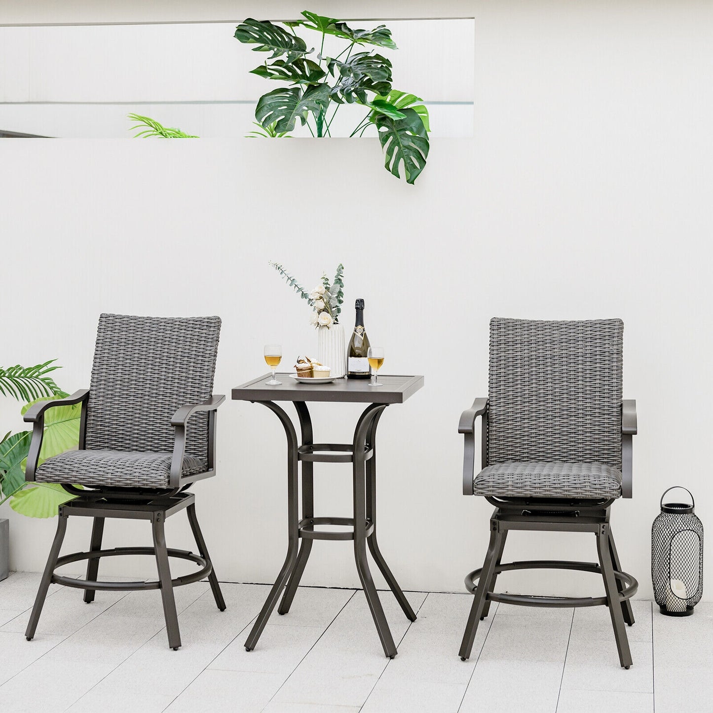 2-Piece Patio Swivel Bar Chair Set, Quick-Dry 4D Air Fiber Cushion, Black Patio Bar Furniture at Gallery Canada