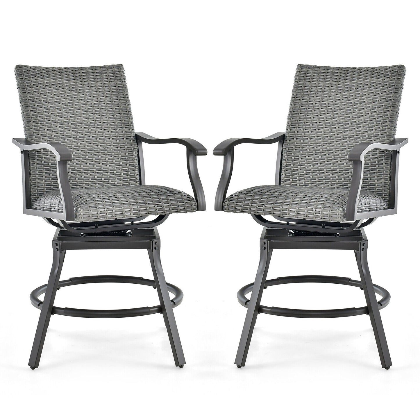 2-Piece Patio Swivel Bar Chair Set, Quick-Dry 4D Air Fiber Cushion, Black Patio Bar Furniture at Gallery Canada