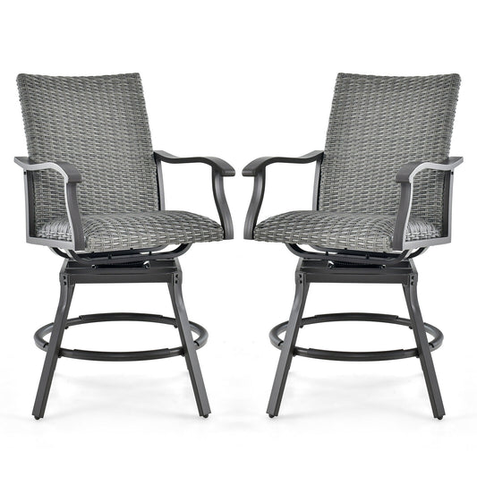 2-Piece Patio Swivel Bar Chair Set, Quick-Dry 4D Air Fiber Cushion, Black Patio Bar Furniture Black at Gallery Canada