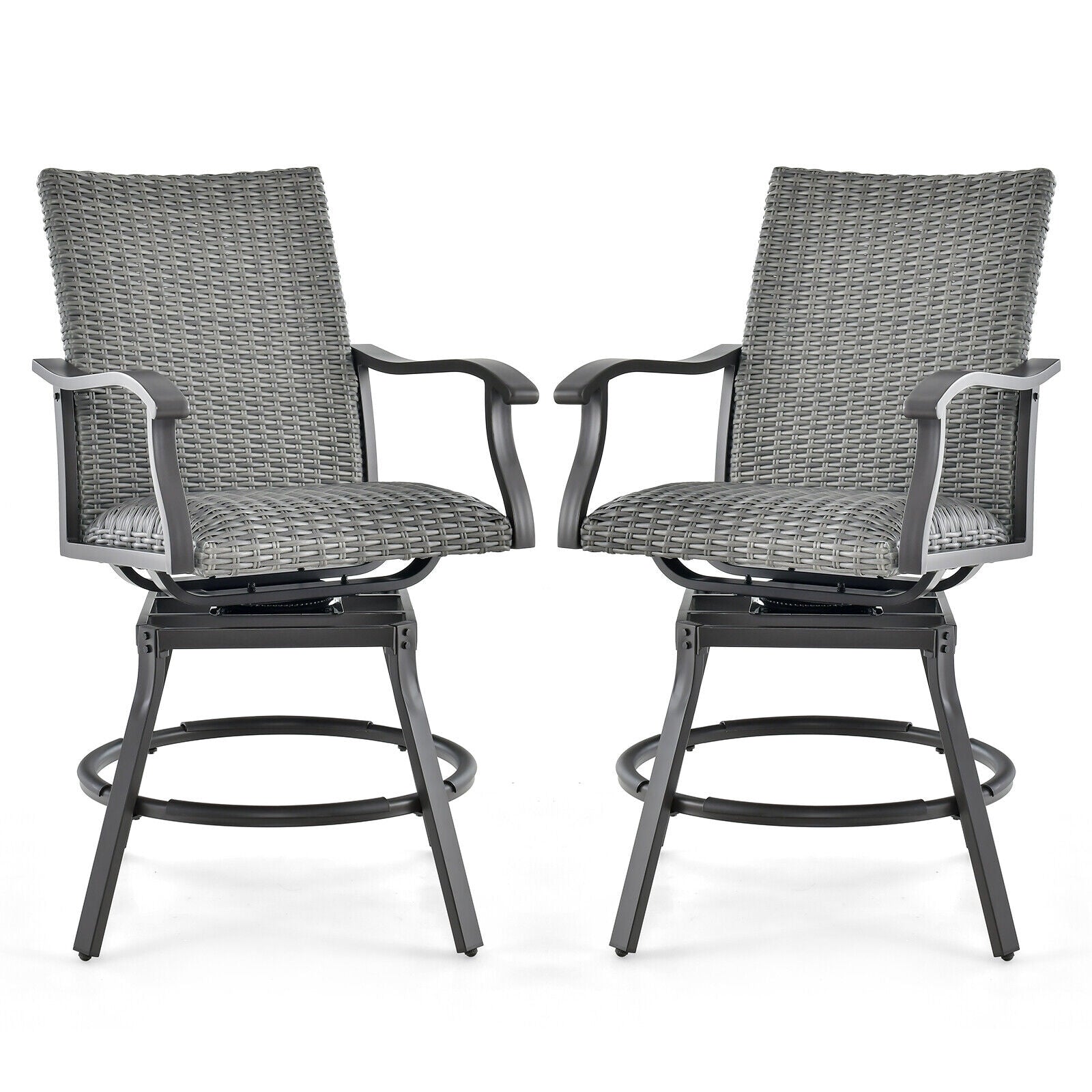 2-Piece Patio Swivel Bar Chair Set, Quick-Dry 4D Air Fiber Cushion, Black Patio Bar Furniture Black at Gallery Canada
