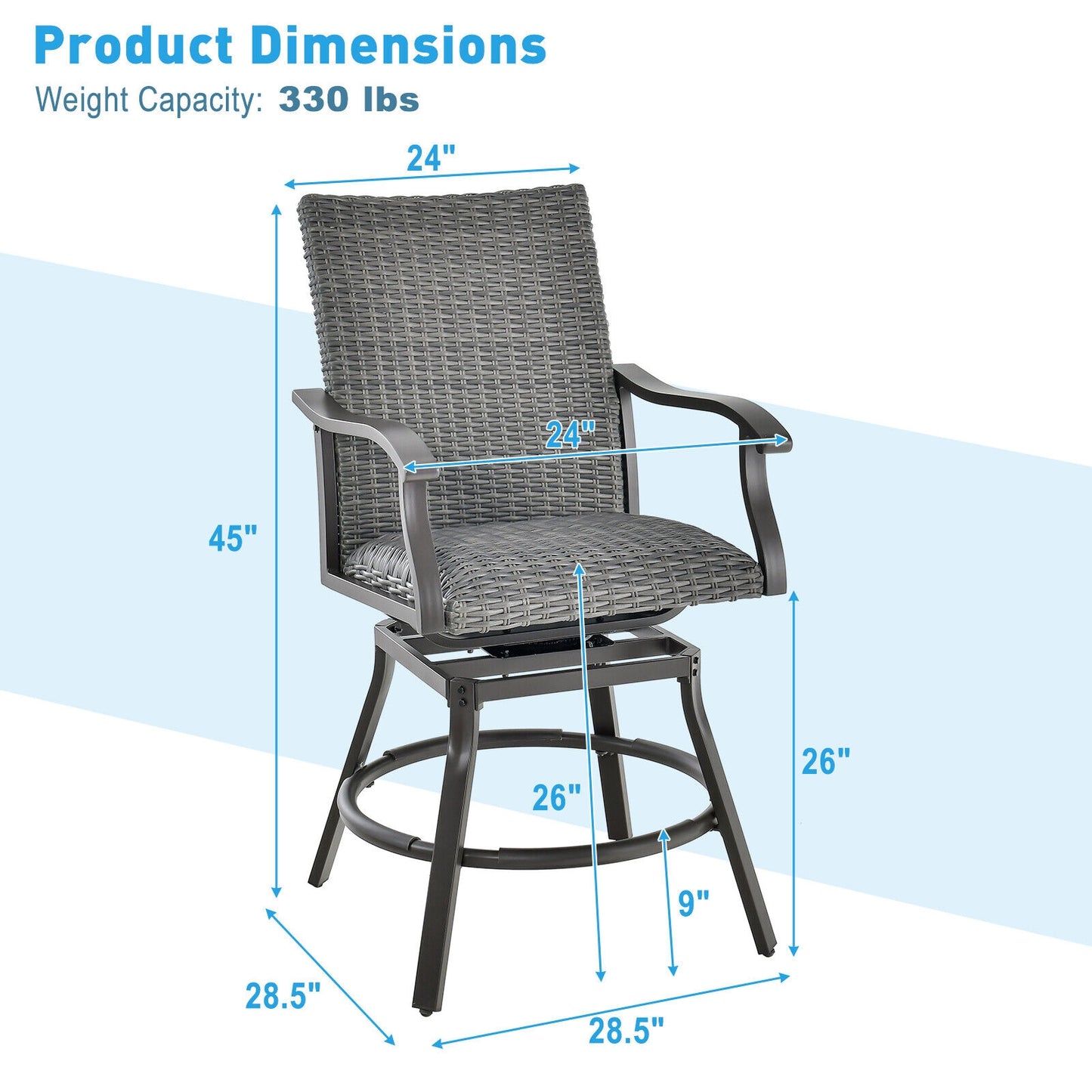 2-Piece Patio Swivel Bar Chair Set, Quick-Dry 4D Air Fiber Cushion, Black Patio Bar Furniture at Gallery Canada