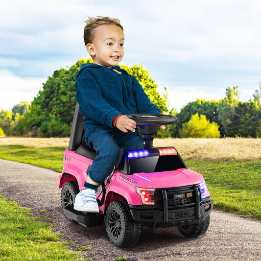 6V Kids Ride On Police Car with Real Megaphone and Siren Flashing Lights, Pink - Gallery Canada