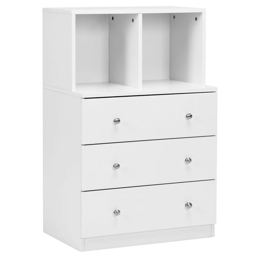 3 Drawer Dresser with Cubbies Storage Chest for Bedroom Living Room, White