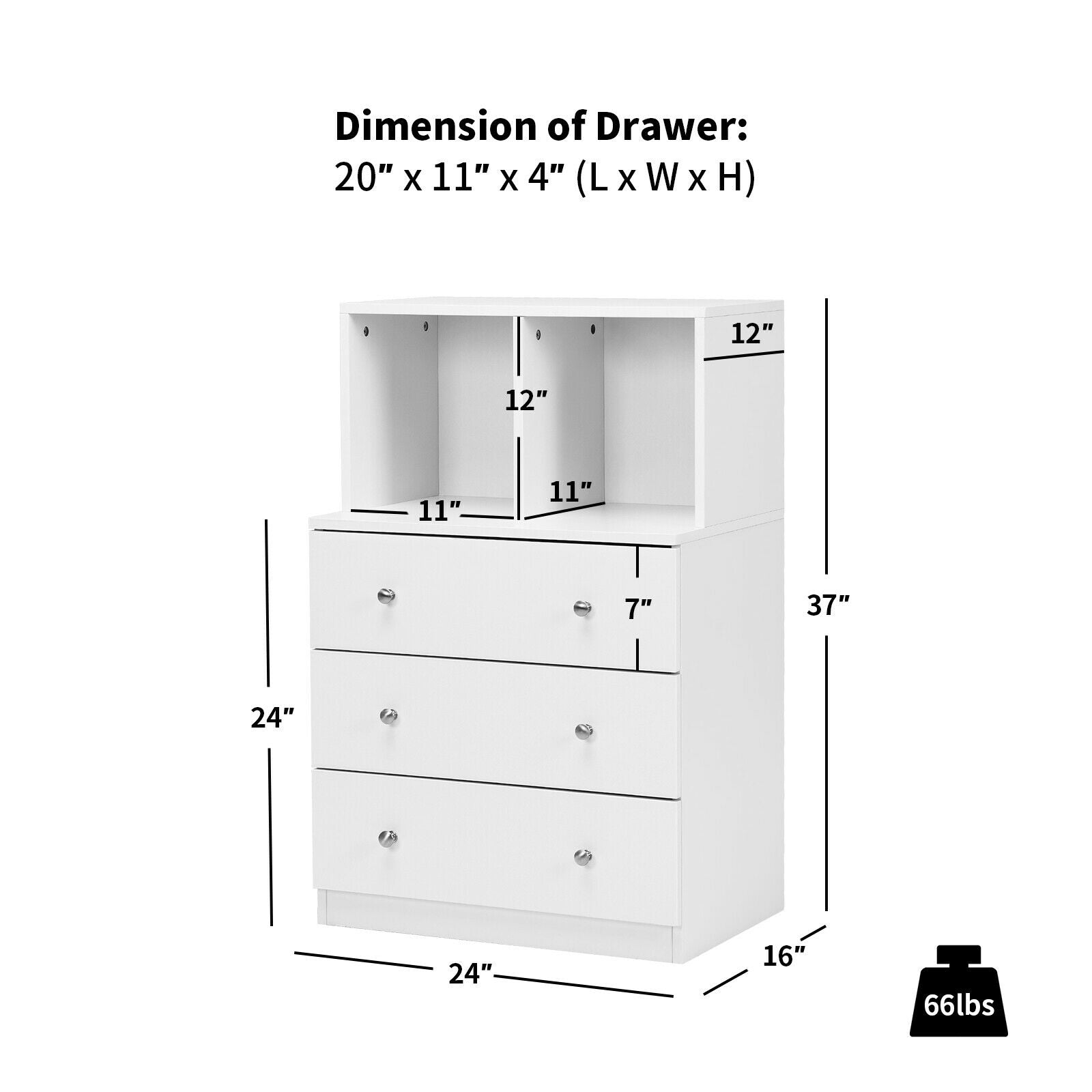 3 Drawer Dresser With Cubbies Storage Chest, White Dressers & Chests at Gallery Canada
