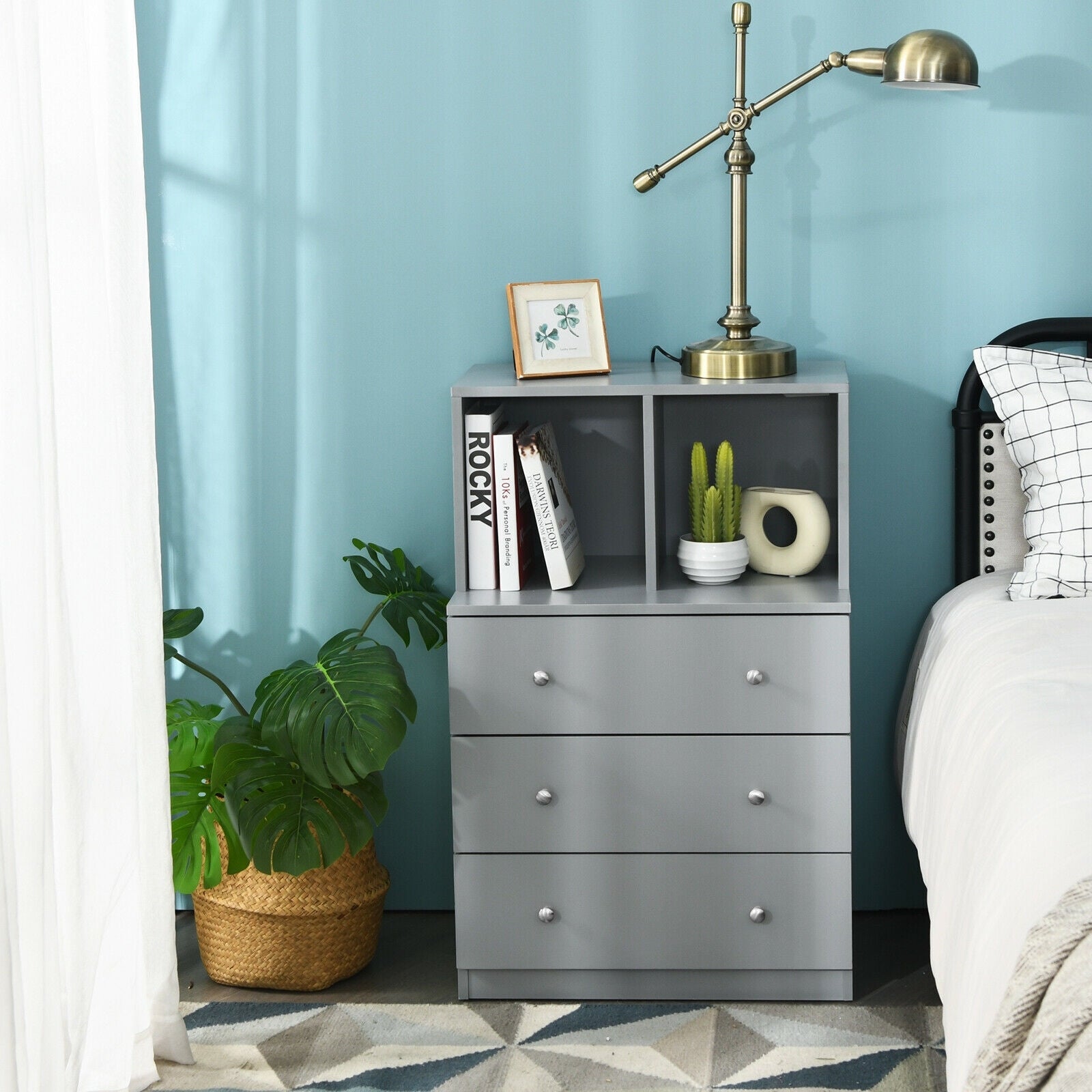 3 Drawer Dresser with Cubbies Storage Chest for Bedroom Living Room, Gray Dressers & Chests at Gallery Canada