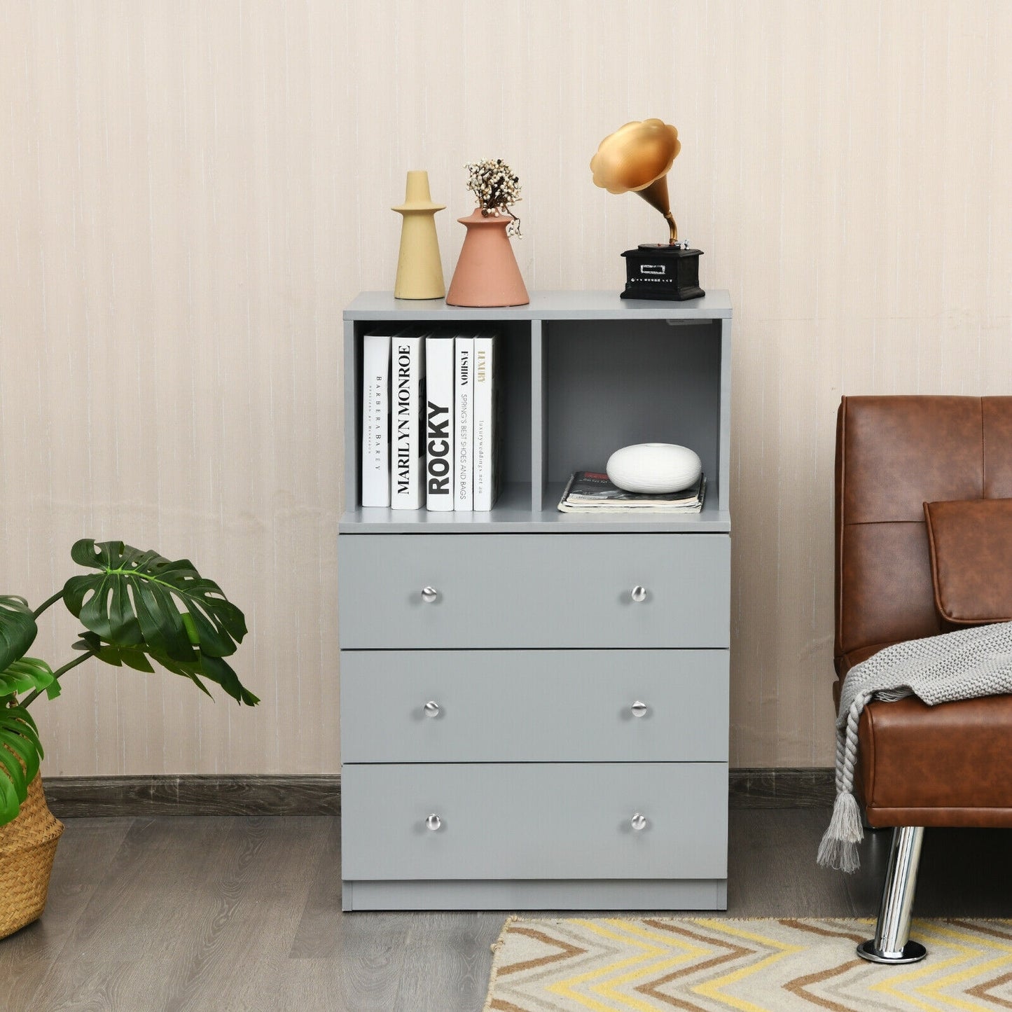 3 Drawer Dresser with Cubbies Storage Chest for Bedroom Living Room, Gray Dressers & Chests at Gallery Canada