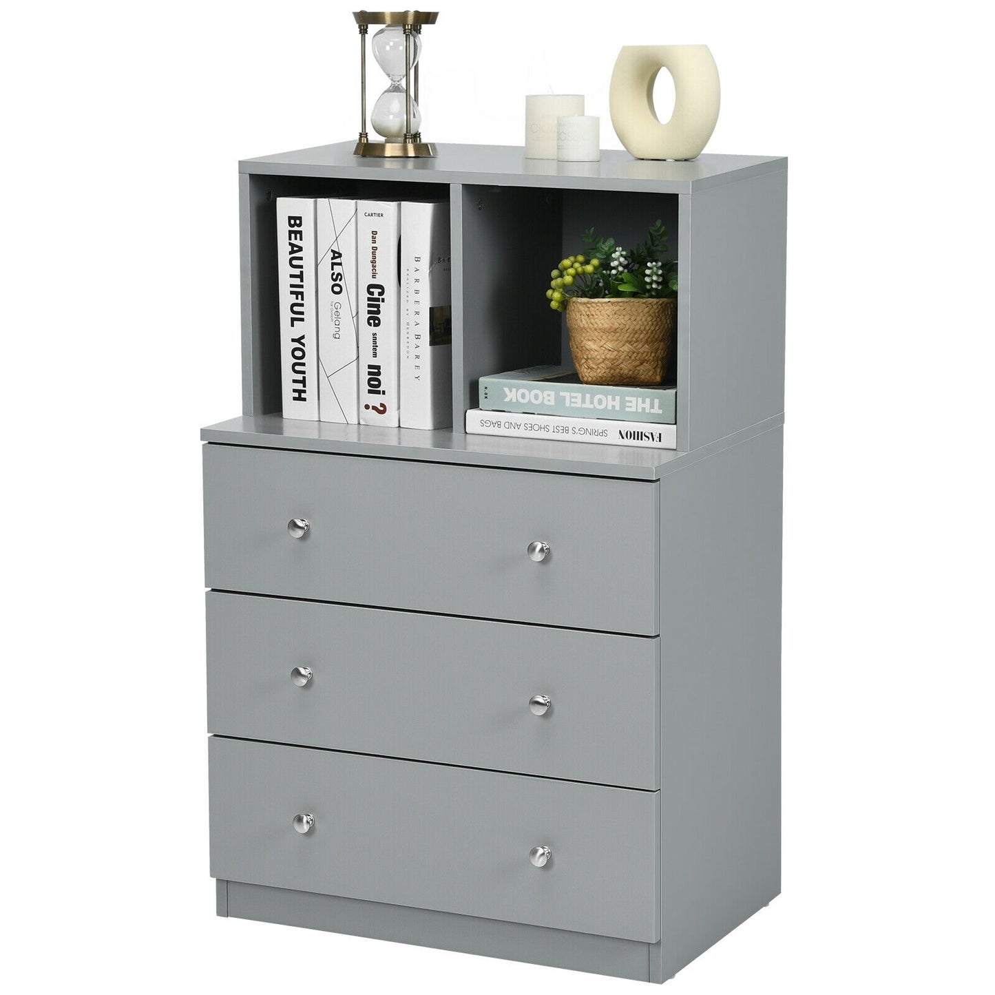 3 Drawer Dresser with Cubbies Storage Chest for Bedroom Living Room, Gray Dressers & Chests at Gallery Canada