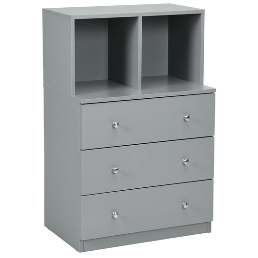 3 Drawer Dresser with Cubbies Storage Chest for Bedroom Living Room, Gray
