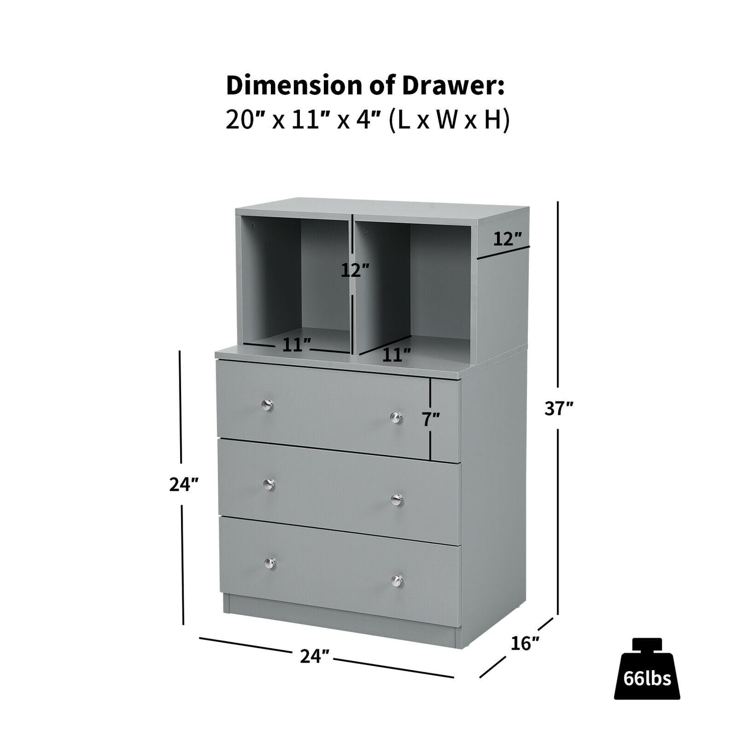 3 Drawer Dresser with Cubbies Storage Chest for Bedroom Living Room, Gray Dressers & Chests at Gallery Canada