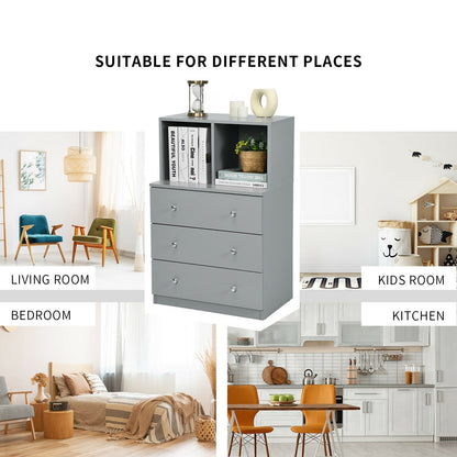 3 Drawer Dresser with Cubbies Storage Chest for Bedroom Living Room, Gray Dressers & Chests at Gallery Canada