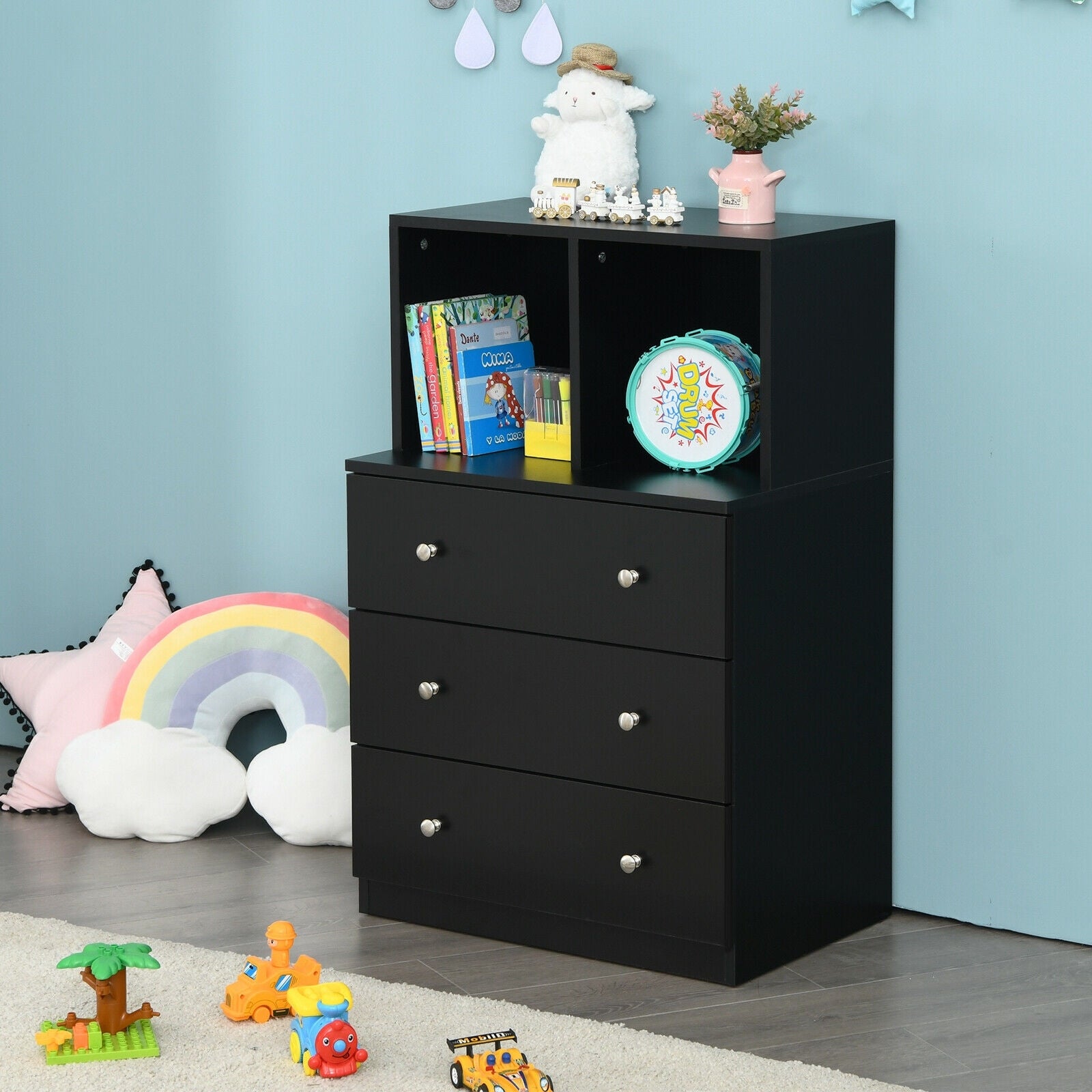 3 Drawer Dresser With Cubbies Storage Chest, Black Dressers & Chests at Gallery Canada