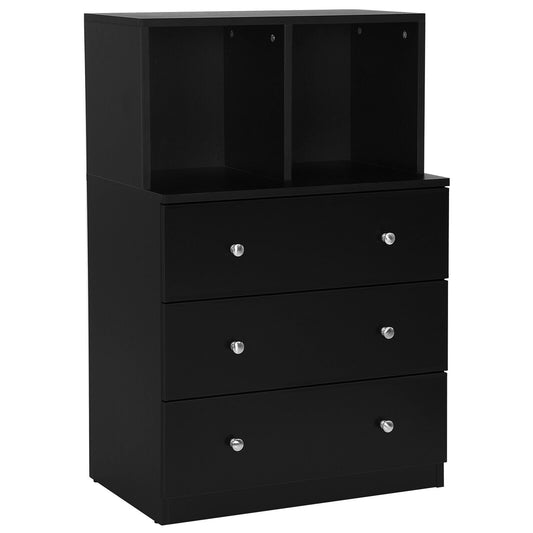 3 Drawer Dresser with Cubbies Storage Chest for Bedroom Living Room, Black