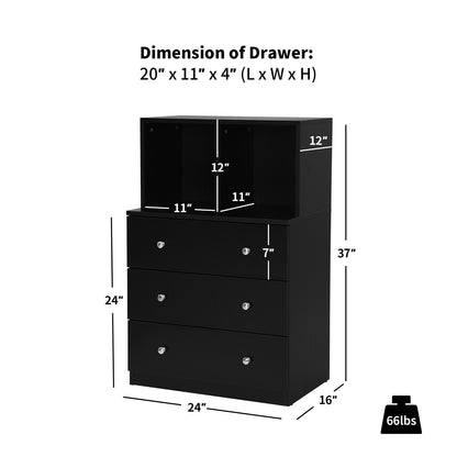 3 Drawer Dresser With Cubbies Storage Chest, Black Dressers & Chests at Gallery Canada