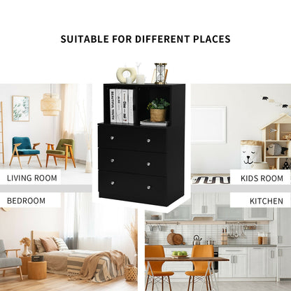 3 Drawer Dresser With Cubbies Storage Chest, Black Dressers & Chests at Gallery Canada