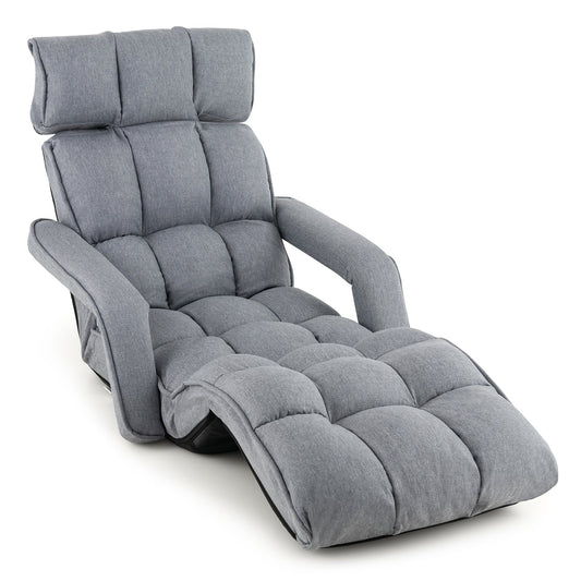 6-Position Adjustable Floor Chair with Adjustable Armrests and Footrest, Gray - Gallery Canada