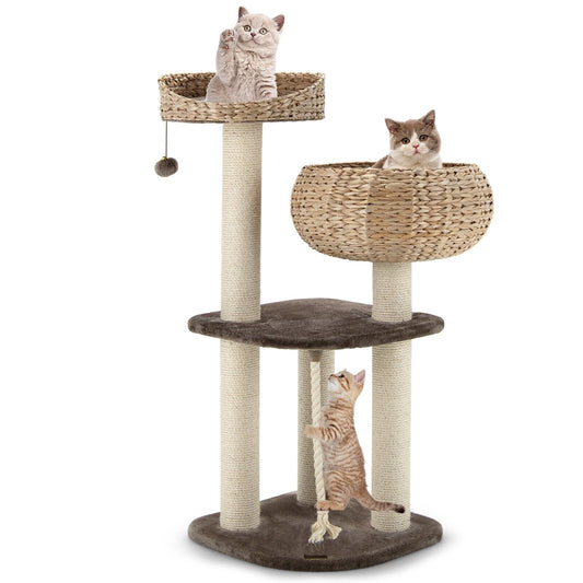 41 Inch Rattan Cat Tree with Napping Perch, Beige - Gallery Canada