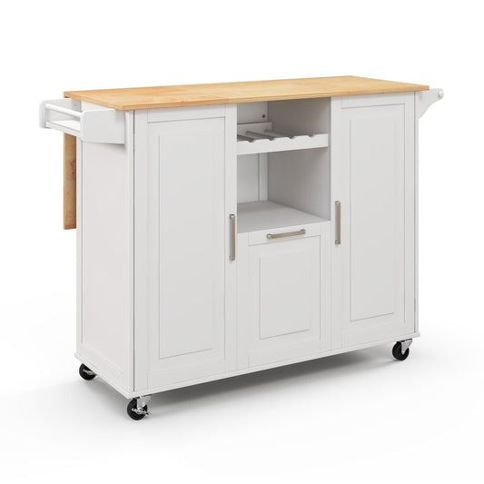 Rolling Kitchen Island Cart with Drop-Leaf Countertop ad Towel Bar, White - Gallery Canada