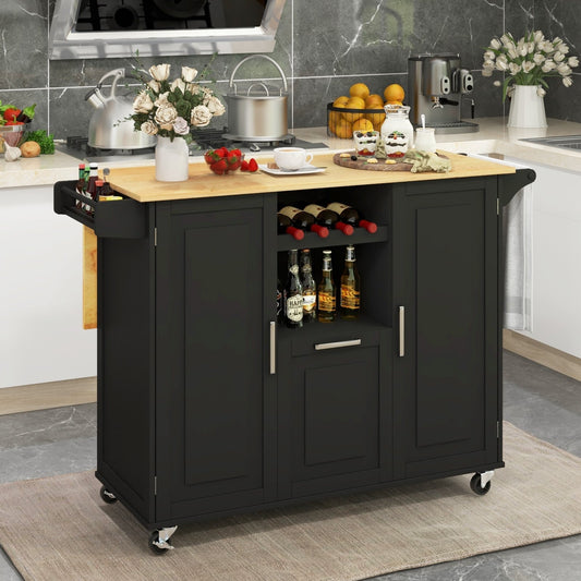Rolling Kitchen Island Cart with Drop-Leaf Countertop ad Towel Bar, Black - Gallery Canada