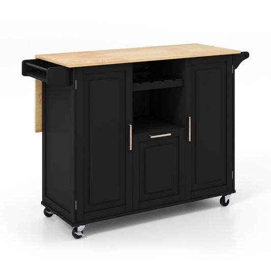 Rolling Kitchen Island Cart with Drop-Leaf Countertop ad Towel Bar, Black - Gallery Canada
