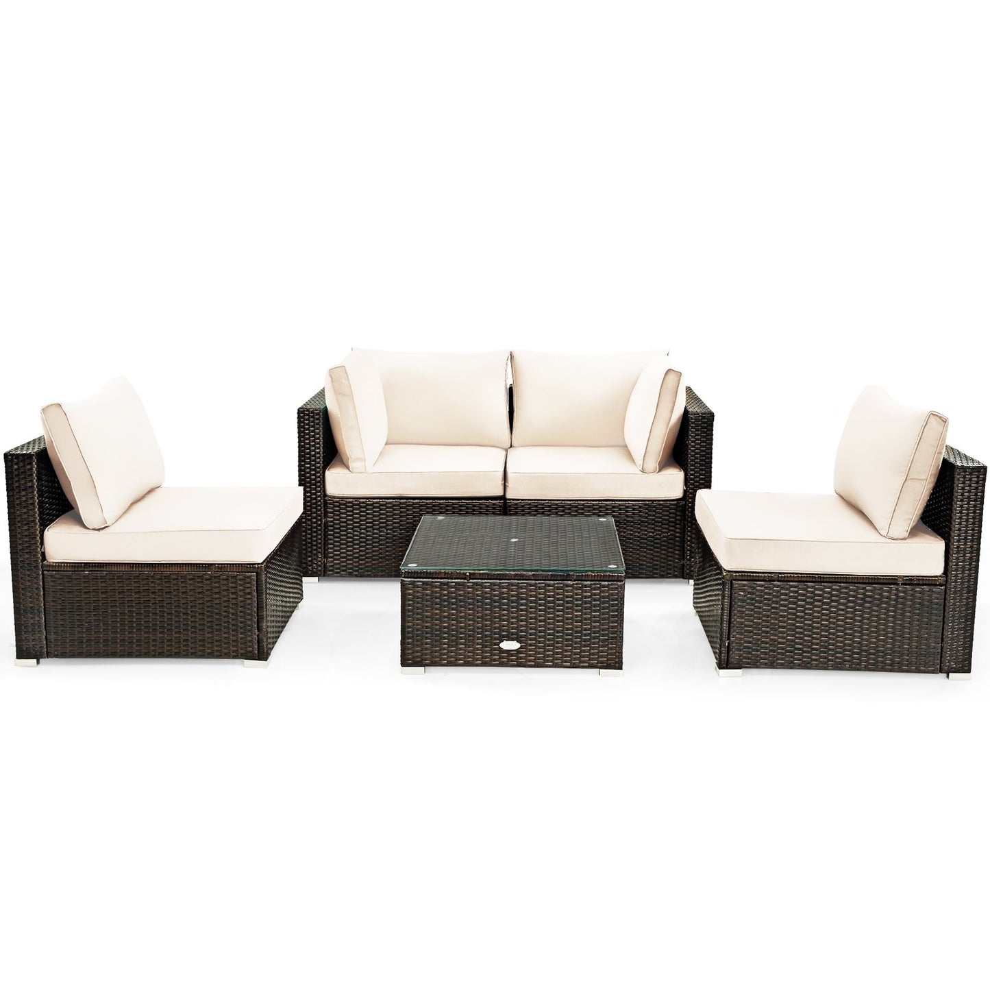 5 Pieces Cushioned Patio Rattan Furniture Set with Glass Table, White Outdoor Sectionals at Gallery Canada