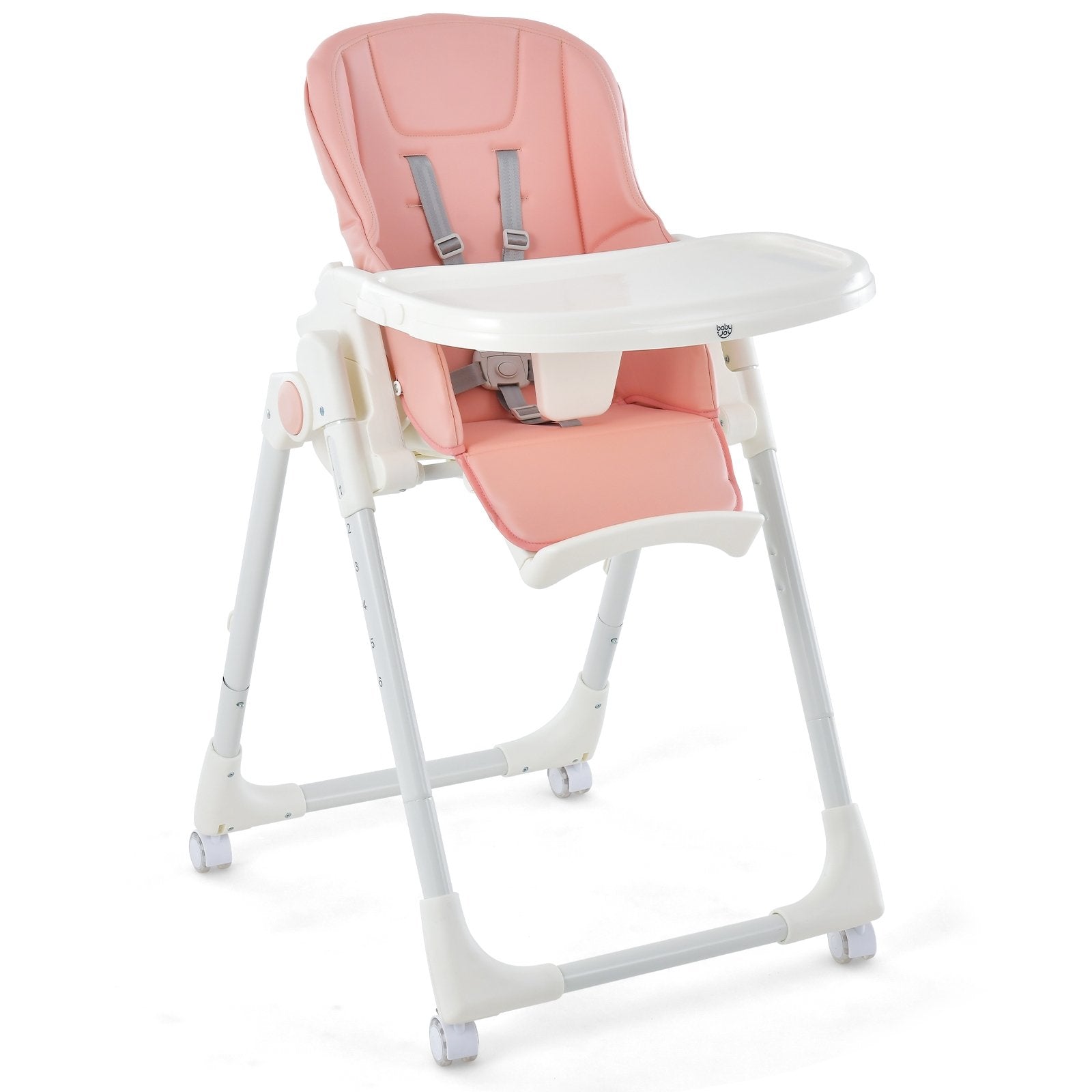 Folding High Chair with Height Adjustment and 360° Rotating Wheels, Pink at Gallery Canada