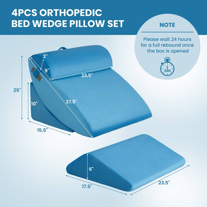 4 Pieces Orthopedic Bed Wedge Pillow Set for Pain Relief, Blue