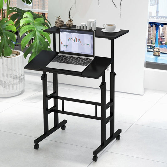 Height Adjustable Mobile Standing Desk with Rolling Wheels for Office and Home, Black - Gallery Canada