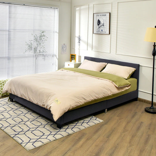 Full Upholstered Platform Bed Frame with Headboard Wood Slat, Gray - Gallery Canada