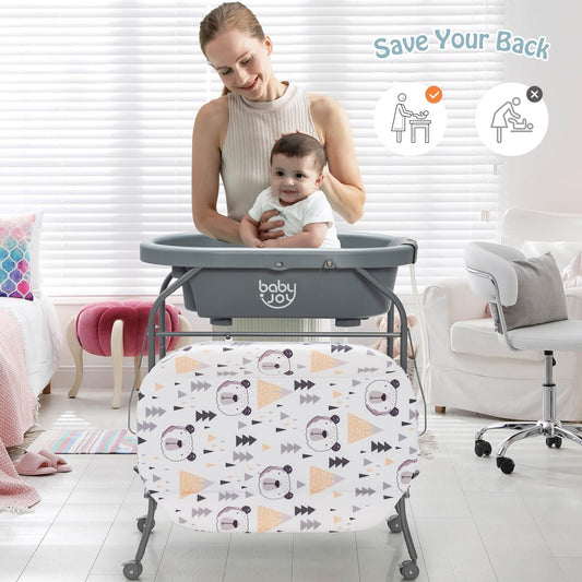 Portable Baby Changing Table with Storage Basket and Shelves, Gray - Gallery Canada