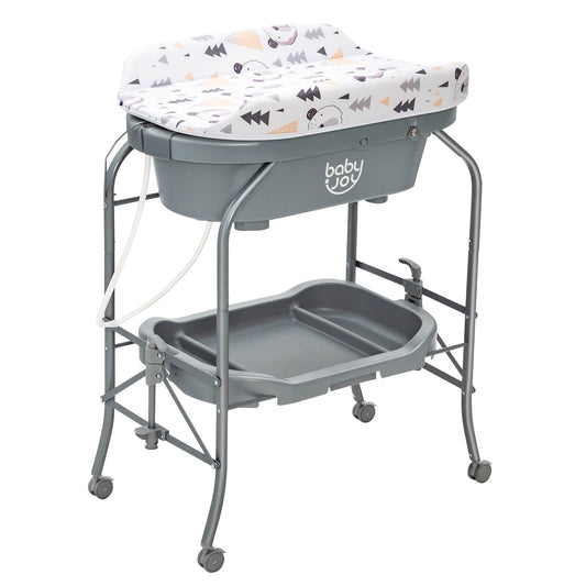 Portable Baby Changing Table with Storage Basket and Shelves, Gray - Gallery Canada
