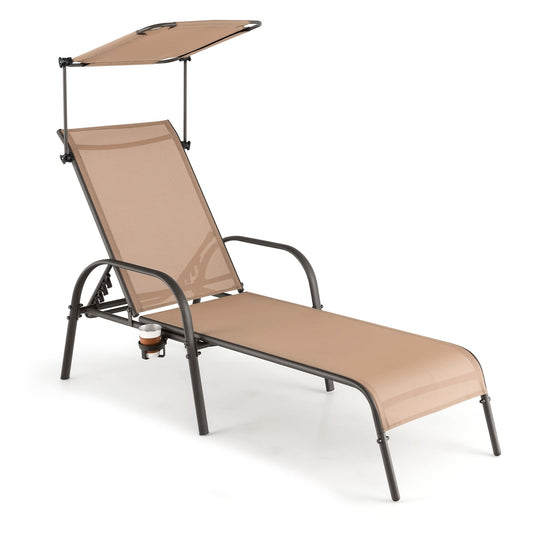 Heavy-Duty 5-Level Adjustable Chaise Lounge Chair, Brown Outdoor Chaise Lounges Brown at Gallery Canada