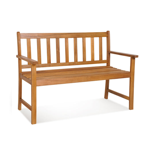 2-Person Outdoor Acacia Wood Bench With Backrest, Natural Outdoor Benches Natural at Gallery Canada