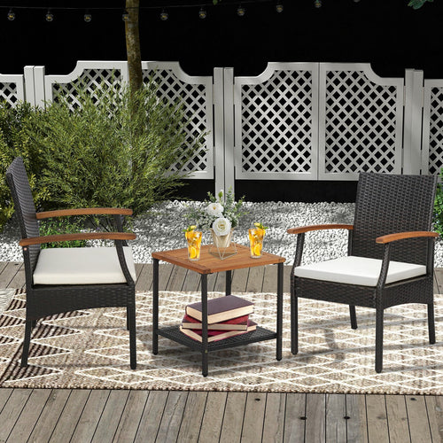 Patio Dining Chair Set Of 2, Soft Zippered Cushion, Brown