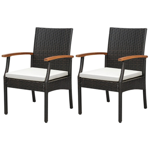 Patio Dining Chair Set Of 2, Soft Zippered Cushion, Brown