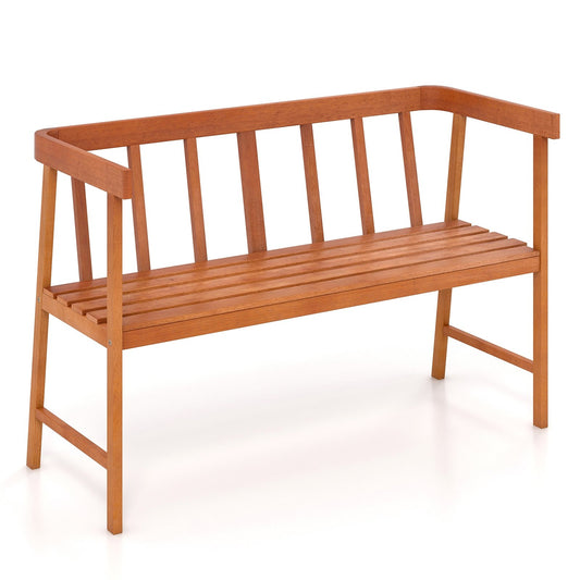 Outdoor Acacia Wood Bench with Backrest and Armrests, Natural - Gallery Canada