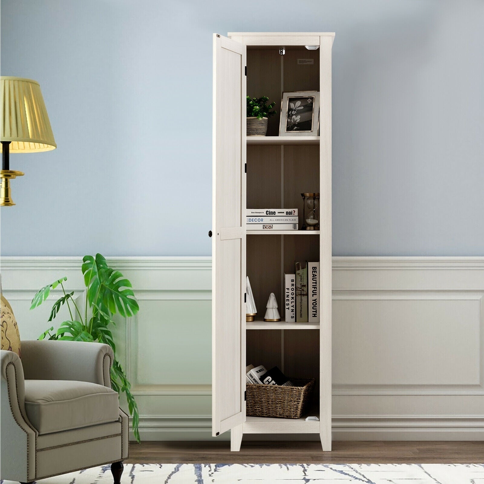 Tall Slim Linen Tower Bathroom Storage Cabinet, Walnut Floor Cabinets at Gallery Canada