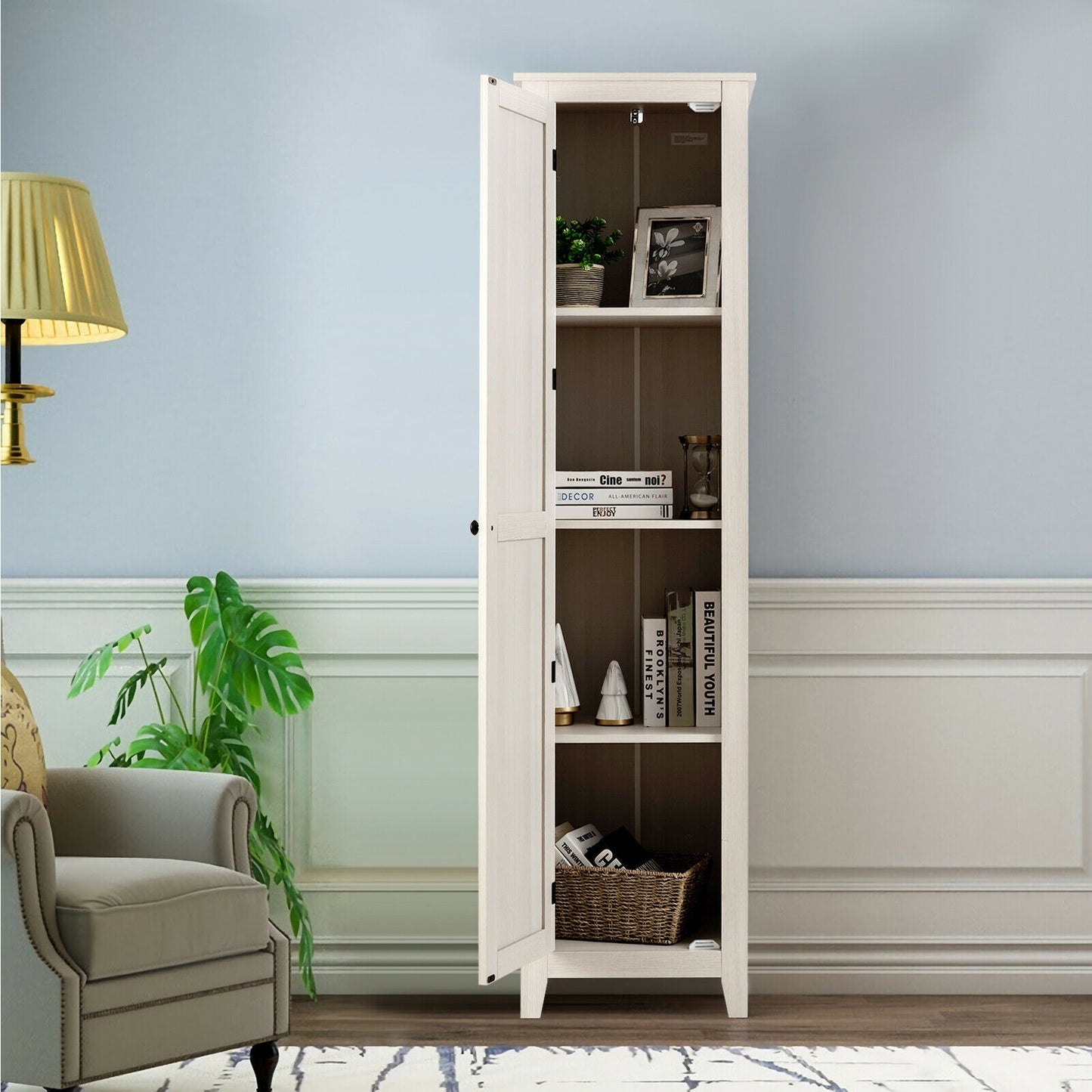 Tall Slim Linen Tower Bathroom Storage Cabinet, Walnut Floor Cabinets at Gallery Canada