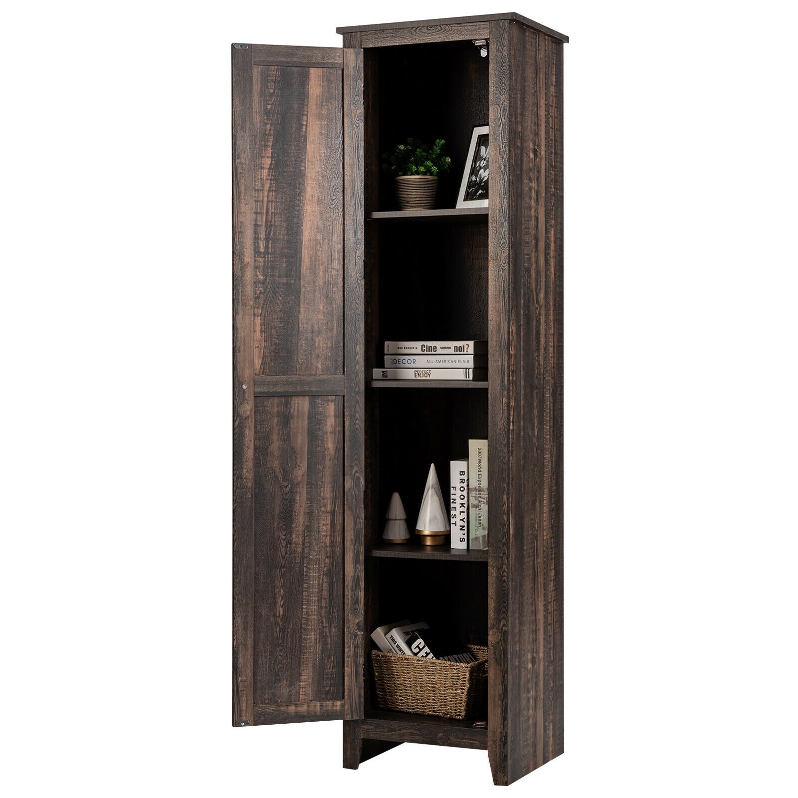 Tall Slim Linen Tower Bathroom Storage Cabinet, Walnut Floor Cabinets at Gallery Canada