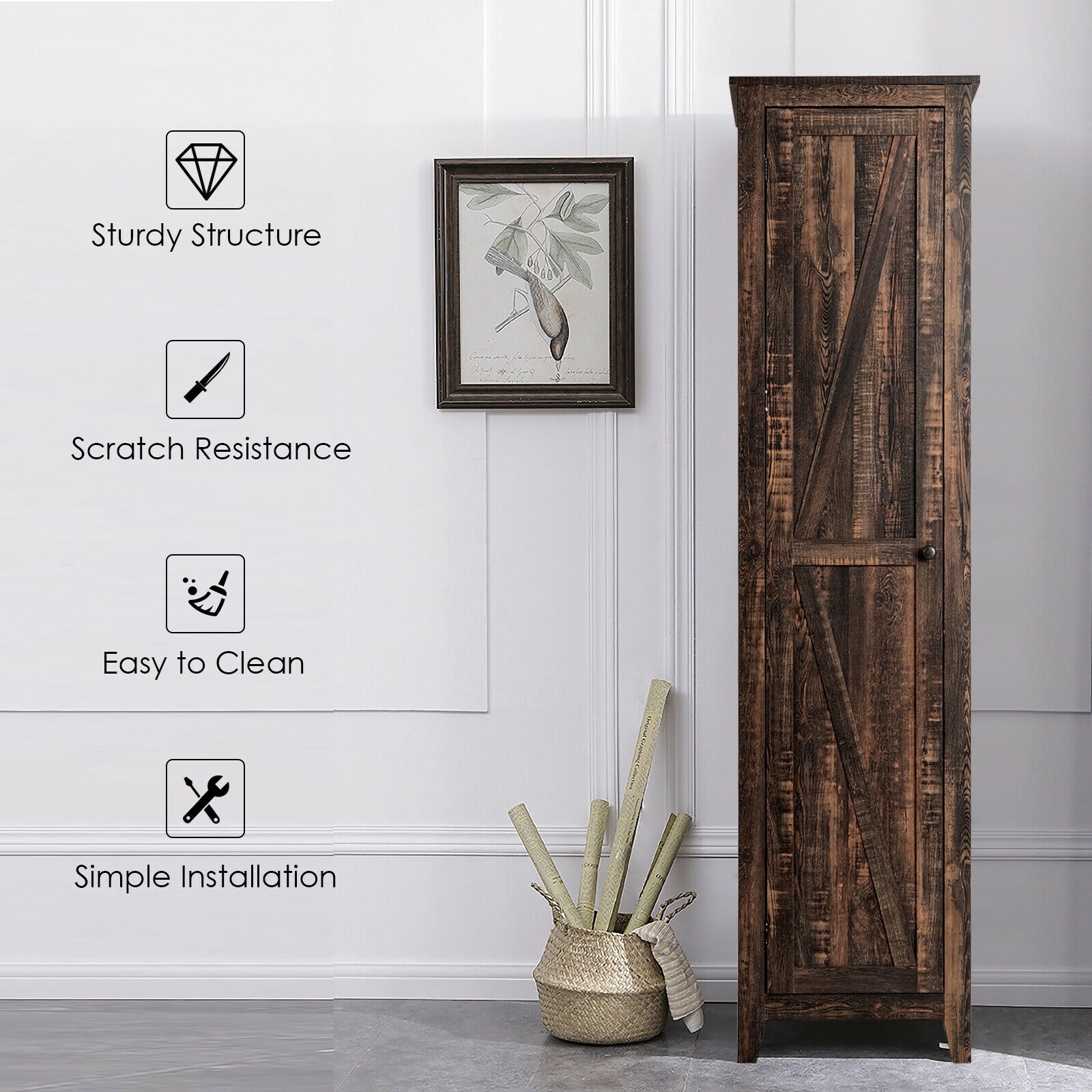 Tall Slim Linen Tower Bathroom Storage Cabinet, Walnut Floor Cabinets at Gallery Canada