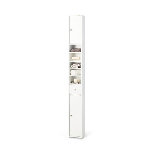 Freestanding Slim Bathroom Cabinet with Drawer and Adjustable Shelves, White
