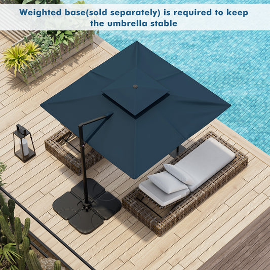 9.5 Feet Cantilever Patio Umbrella with 360° Rotation and Double Top, Navy Outdoor Umbrellas Navy at Gallery Canada