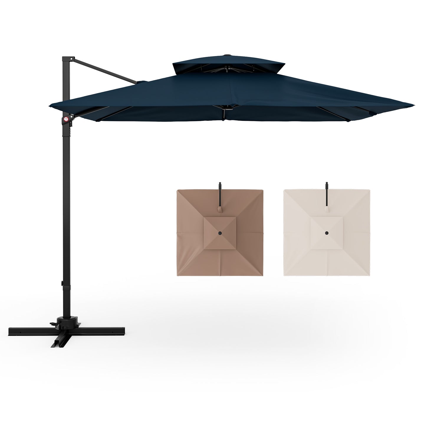 9.5 Feet Cantilever Patio Umbrella with 360° Rotation and Double Top, Navy Outdoor Umbrellas at Gallery Canada