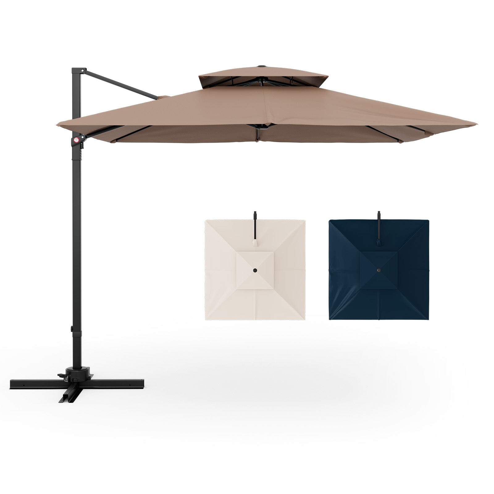 9.5 Feet Cantilever Patio Umbrella with 360° Rotation and Double Top, Coffee Outdoor Umbrellas at Gallery Canada