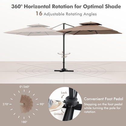 9.5 Feet Cantilever Patio Umbrella with 360° Rotation and Double Top, Coffee Outdoor Umbrellas at Gallery Canada