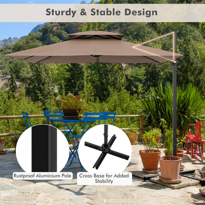 9.5 Feet Cantilever Patio Umbrella with 360° Rotation and Double Top, Coffee Outdoor Umbrellas at Gallery Canada